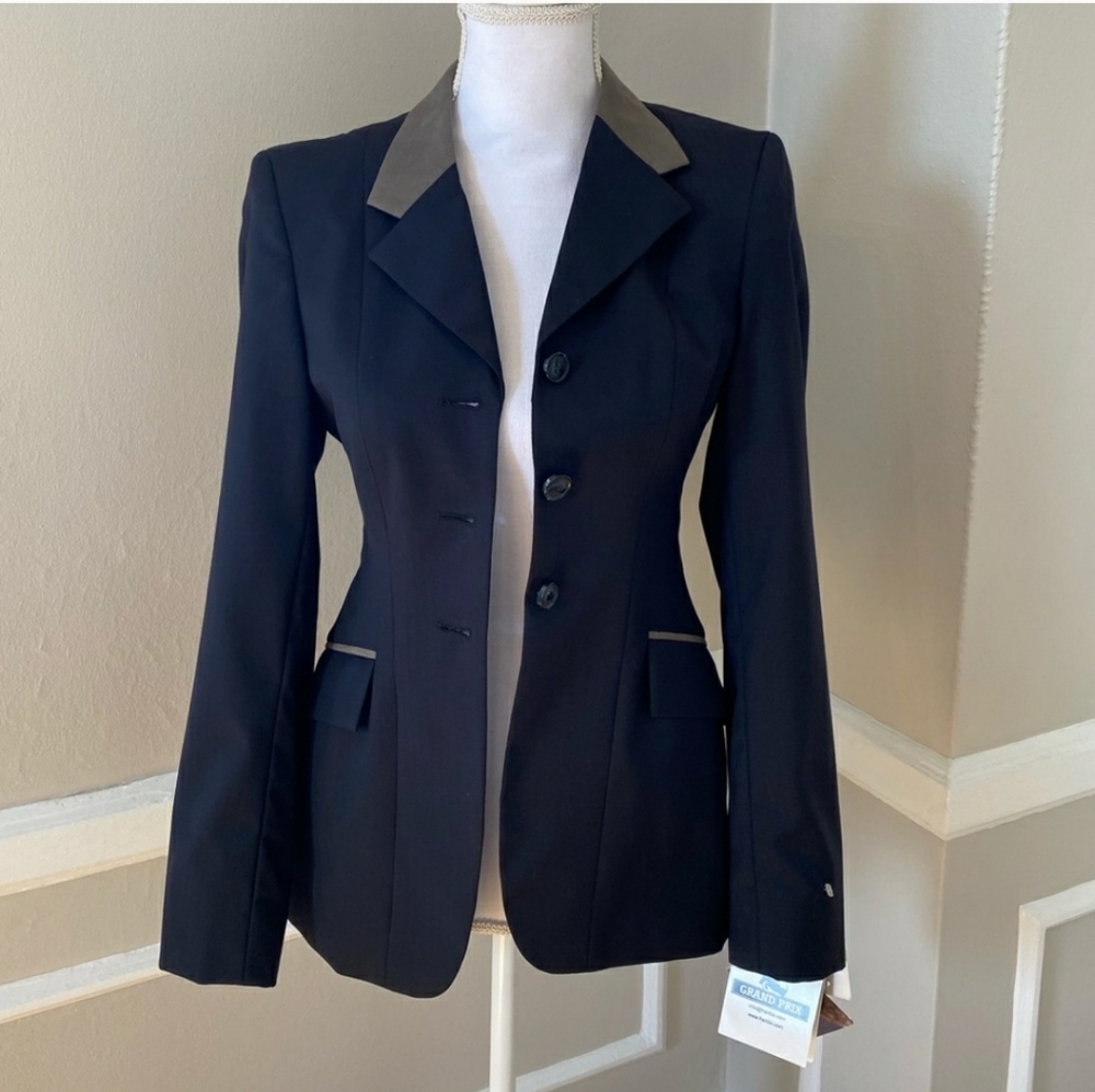 Grand Prix Navy Show Coat with Gray Suede Collar